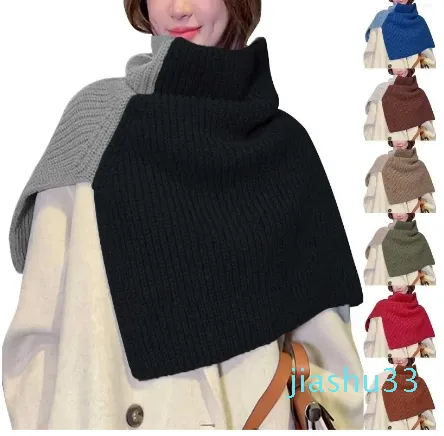 Solid Color Split High-Neck Shawn Sticked Scarf Warm Pullover Wool Women Halsringskidhylsa