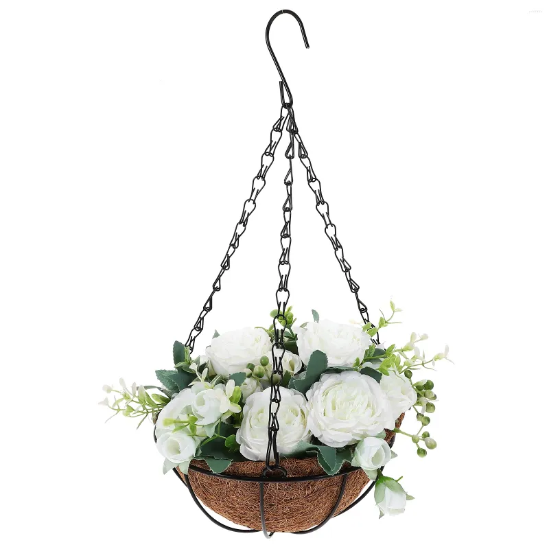 Decorative Flowers Artificial Hanging Basket With Flower Fake In For Outdoors Garden Patio Porch