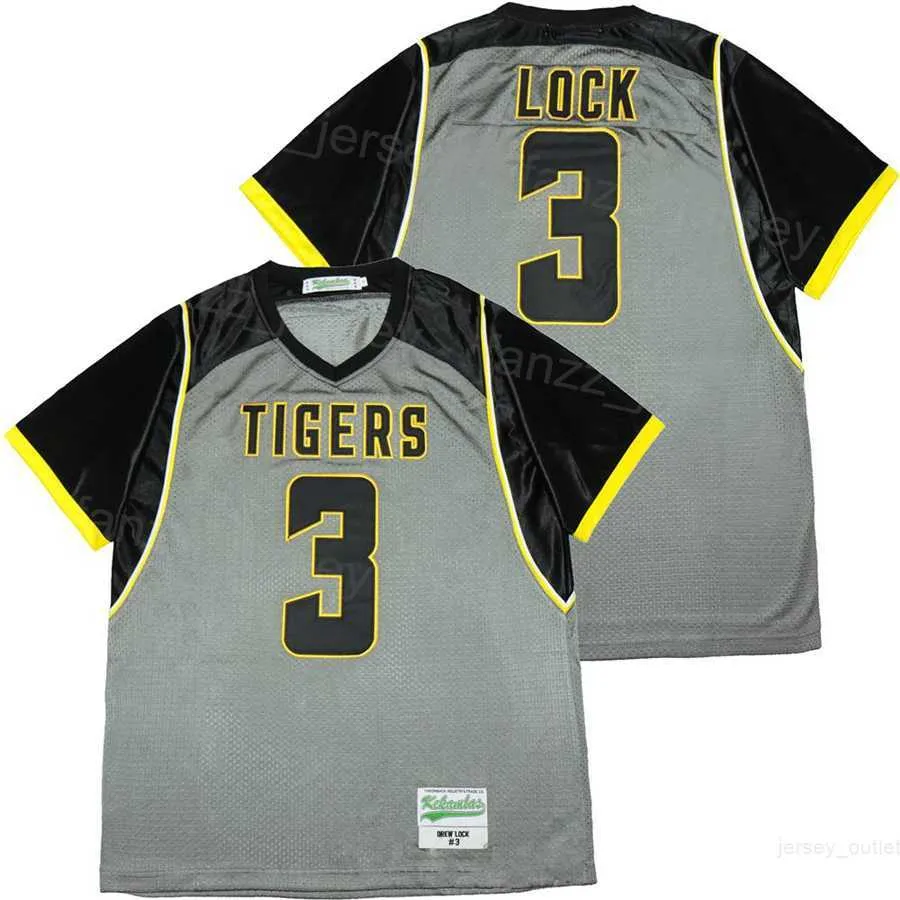 High School Missouri Tigers Jerseys Football 3 Drew Lock Mens Moive College Borduurwerk en naaien ademen voor sportfans University Vintage Gray Team Color High