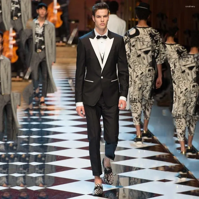Męskie garnitury luksus czarny garnitur Męscy Formalny biznes Blazer Wedding Groom Tuxedo 2 sztuczne spodnie kurtki kostium Homme 2024 Bow Ubrania