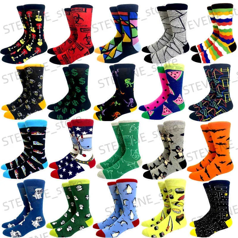 Meias masculinas 1 par meias longas personalizadas com padrão geométrico animal meias para casais para homens e mulheres Harajuku Happy Funny Cotton Socks T231122