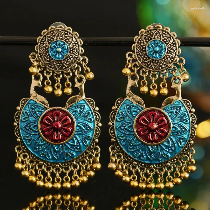 Dangle Oorbellen Grote Bloem Kwastje Jhumka Gypsy Afghaanse Sieraden Etnische Antieke Kralen Lange Drop Voor Vrouwen Boheemse Gift