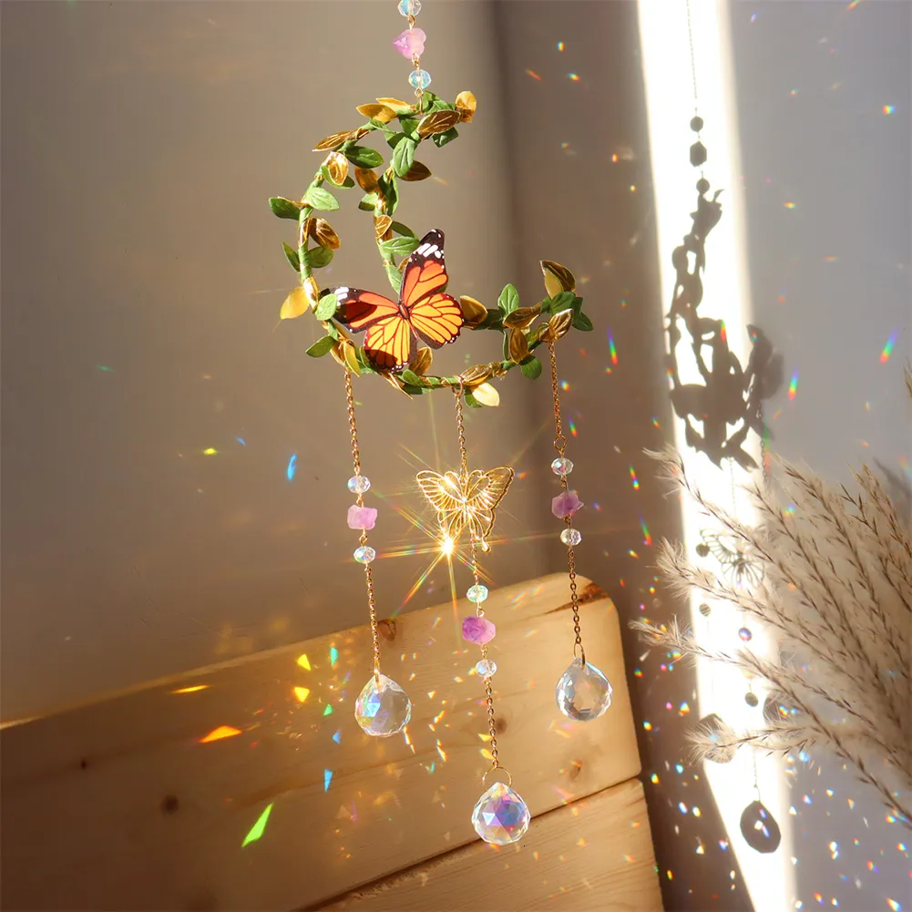 Decorações de jardim Cristais Cristais Grãos Estrela Estrela Lua pendurada Ornamento Sun Catcher Diamond Prisms Rainbow Maker Pinging Home Decor 230422