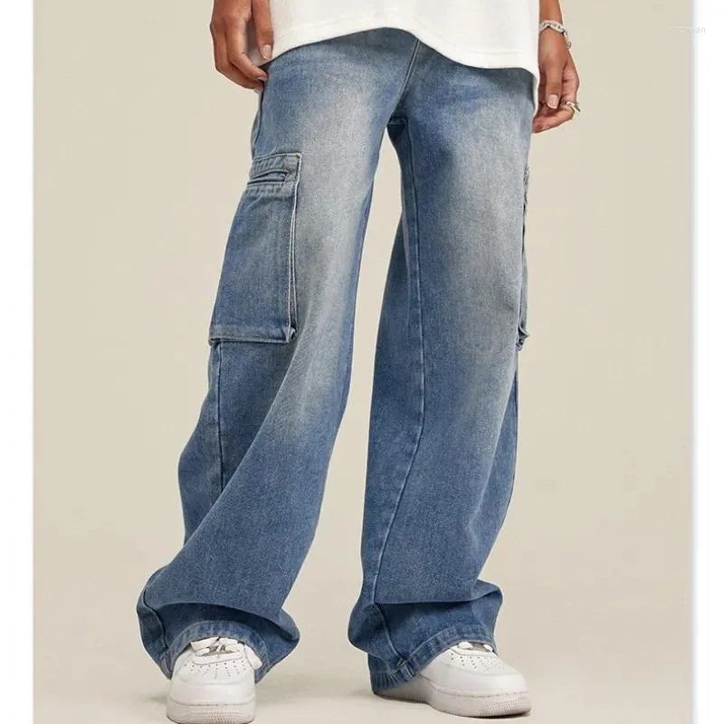 Mäns jeans 2024 Vår/sommar amerikansk vintage tvätt gjorde gamla raka ben slacks män