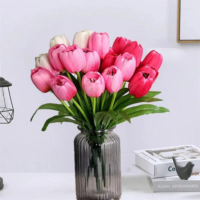 Fleurs décoratives 9 têtes tulipes artificielles Bouquet tulipe en soie fausse fleur pour fête de mariage décor extérieur à la maison