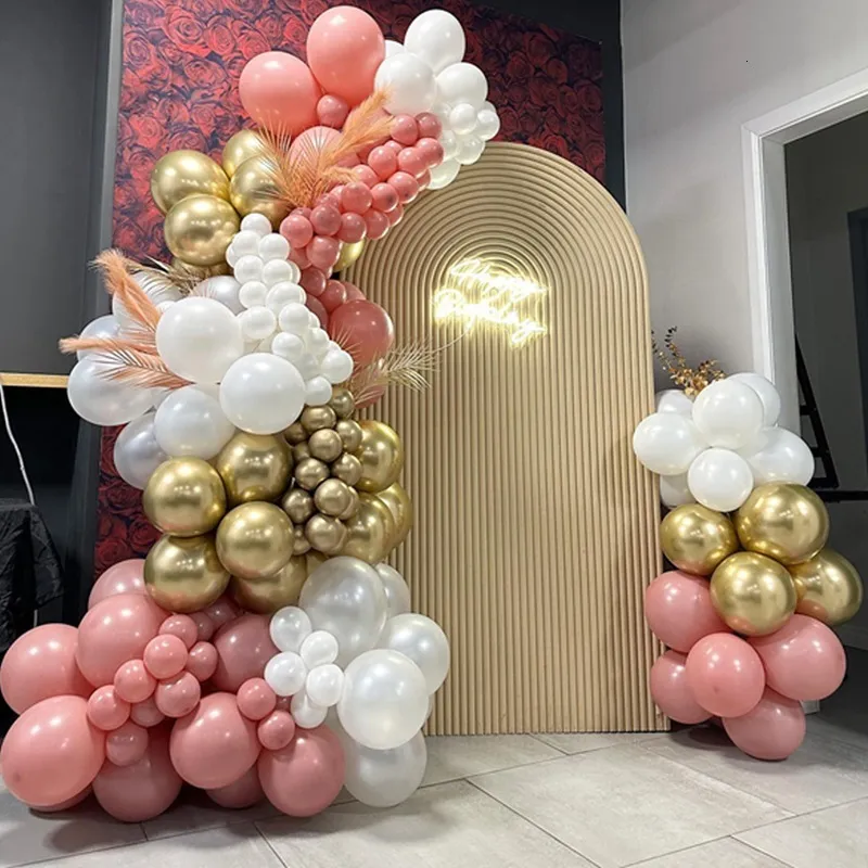 104pcs Pink Gold Balloon Glue Chain, Baby Birthday Party Background  Decoration Balloon Set