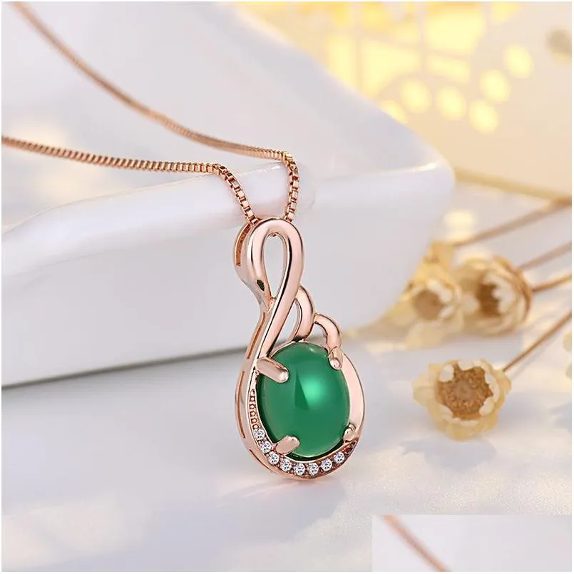 Hanger Kettingen Groene Ovale Jade Ketting S925 Sier Plated Engagement Bruiloft Sieraden Kerstcadeau Drop Delivery Hangers Dh5Fj