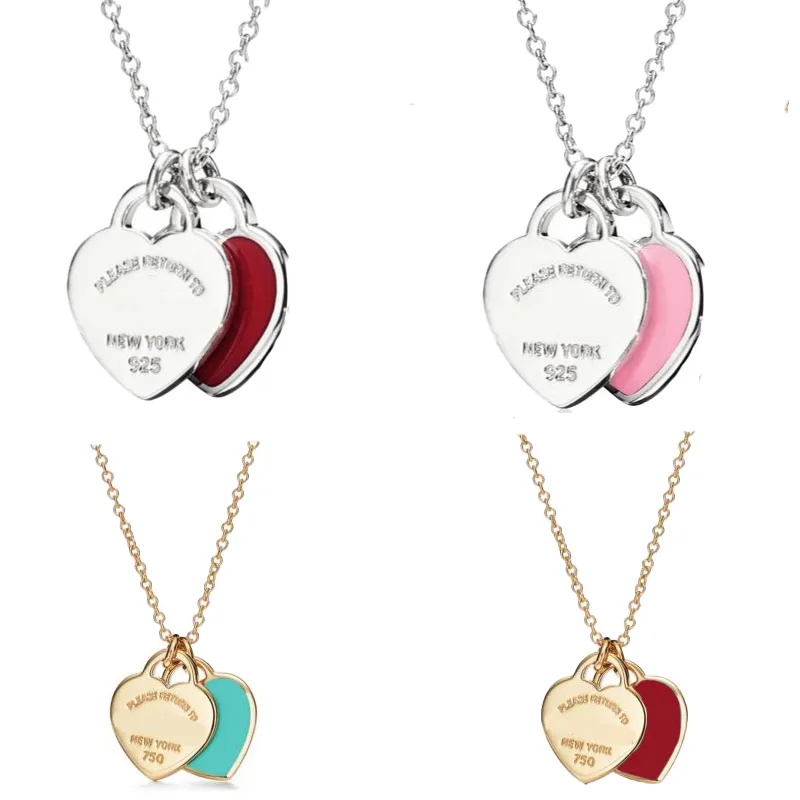 Plaqué or 18 carats Designer de luxe Love Heart Pendentif Collier Lettre Femme Titane Acier bleu rose vert Bijoux élégants Cadeau de Noël de haute qualité