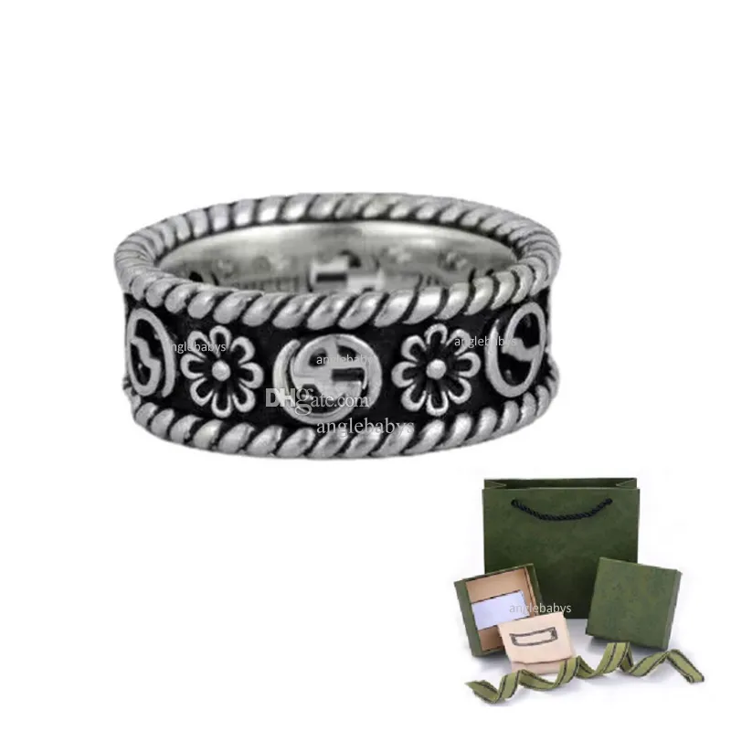 Designer Ring Blumenmuster Liebe Luxusringe Mode Frauen Schmuck Männer leuchten silbernen Buchstaben mit Schachtel