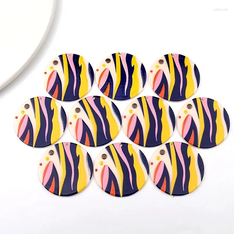 Charms 10 stks 40x40mm Abstract Graffiti Ronde Grote Hanger Voor Oorbel Ketting Sleutelhanger Acryl Party DIY Sieraden Maken Bevindingen