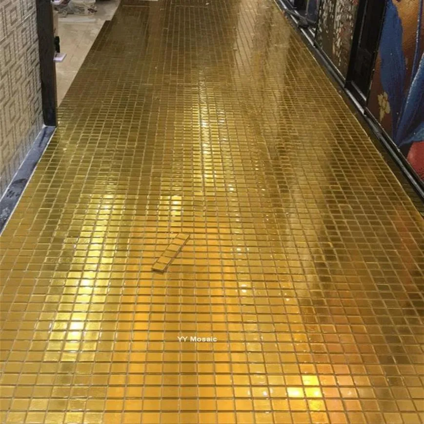 Bakgrundsbilder Acid Alkali Resistant Imitate Gold Foil Glass Mosaic Tile For Royal Temple Pool Badrum Väggskydd Klistermärke Tak181i