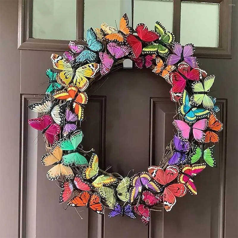 Decorative Flowers Butterfly Wreath Spring Summer Front Door Hanging Decoration Artificial Multicolored Fluttering In The Wind Garland