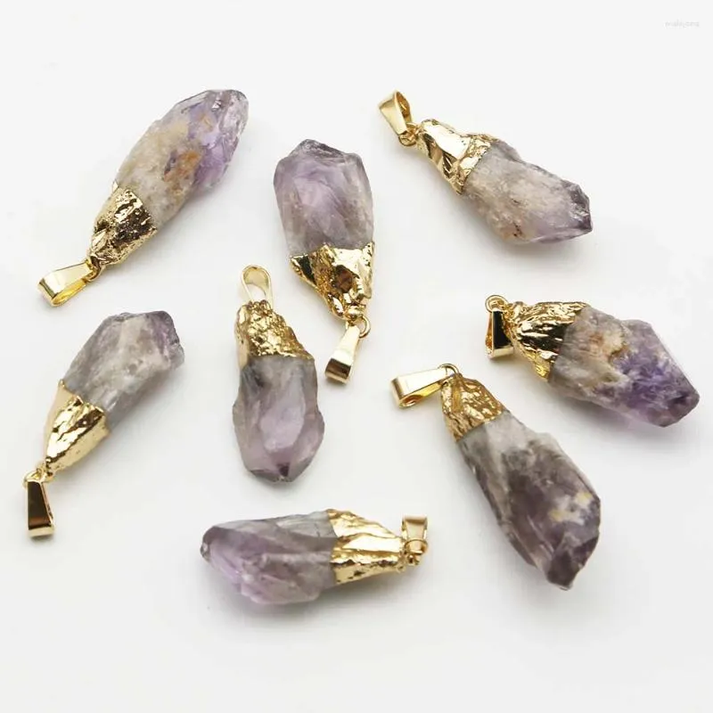 Pendant Necklaces Natural Raw Ore Amethyst Irregular Gold Plated Necklace Healing Reiki Charms DIY Jewelry Accessories Gift Wholesale 8Pcs