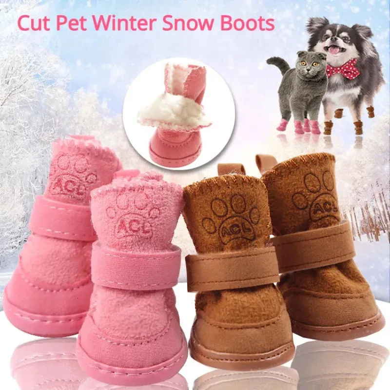 Pet Protective Shoes 4Pcs Set Cute Dog Boots Outdoor Snow Walking Non slip Puppy Sneakers Supplies Comfortable Winter Warm 231122