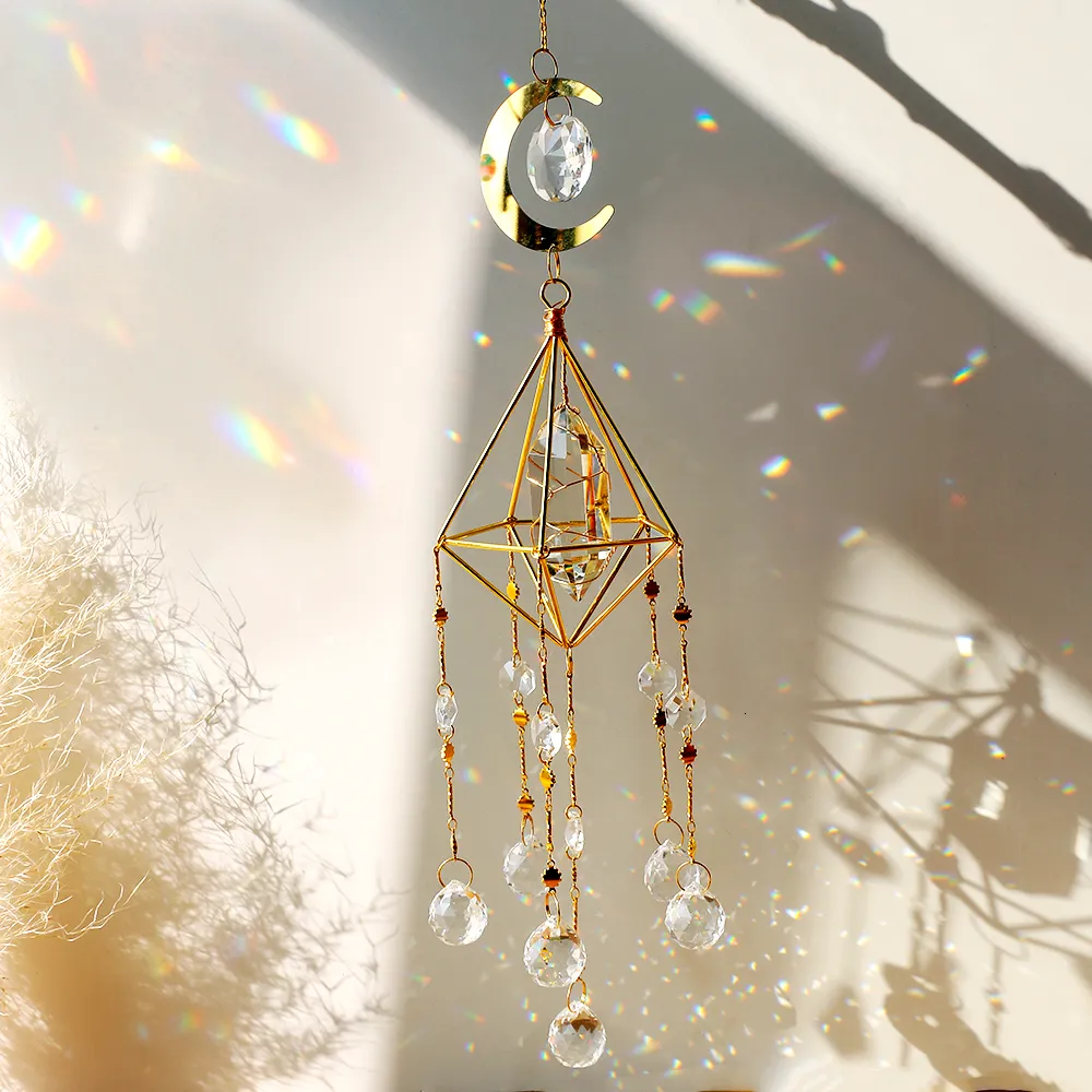 Garden Decorations Large Suncatcher Crystal Rainbow Prism Glass Ball Wind Chimes Window Fairy Sun Catcher Home Decor Ornaments Wall Gift 230422