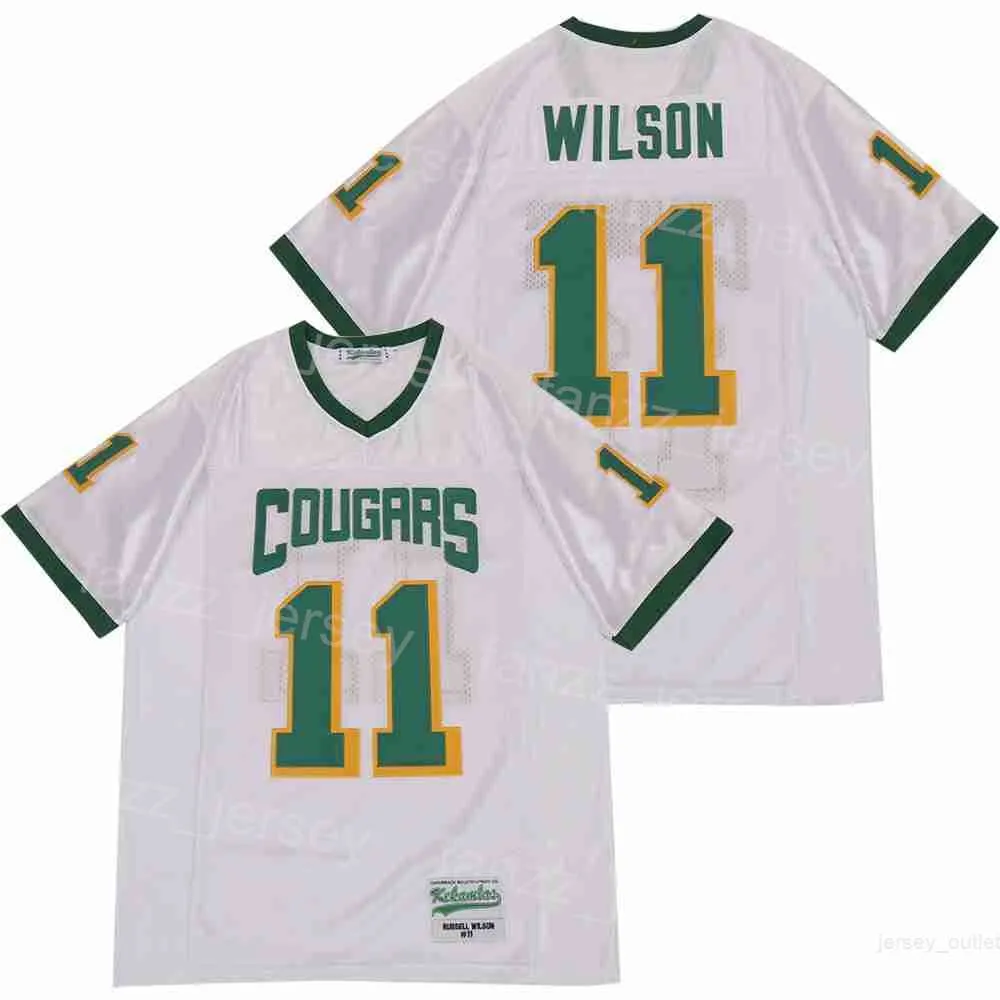 High School Cougars Collegiate Jerseys Football 11 Russell Wilson Moive Broderie Respirant Pur Coton Rétro Équipe Blanc Collège Pour Les Fans De Sport Université Bon