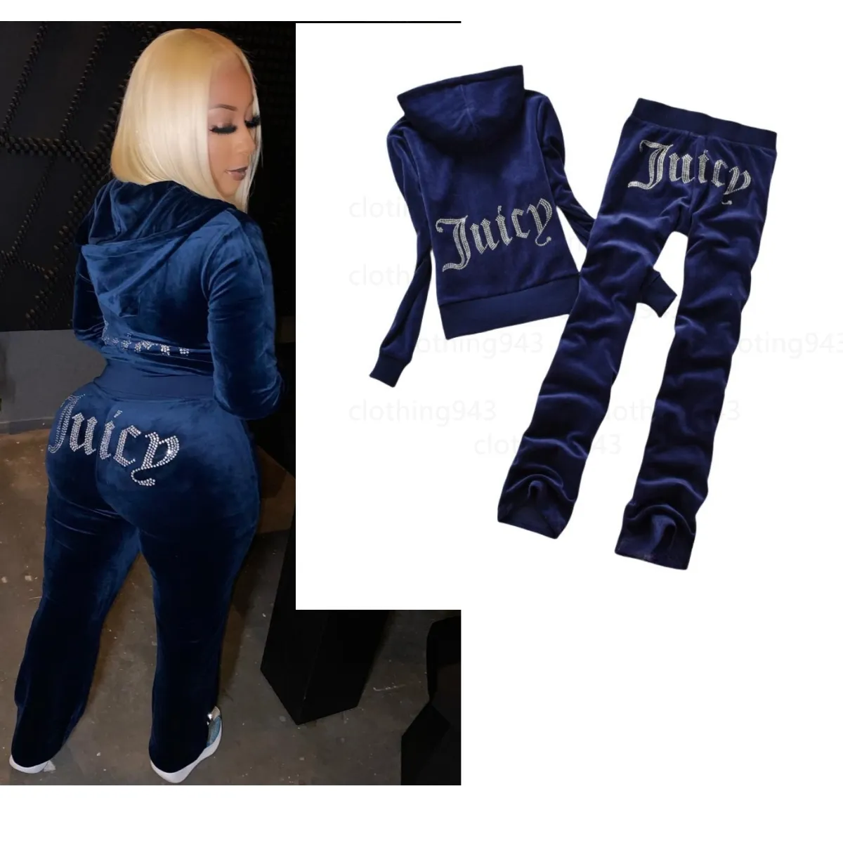 Juicy Womens Tracksuit Autumn Spring Women Sporting Suits Slim 캐주얼 벨벳 트랙 슈트 후드 칼라 조깅 스포츠웨어 슈트 I2WR