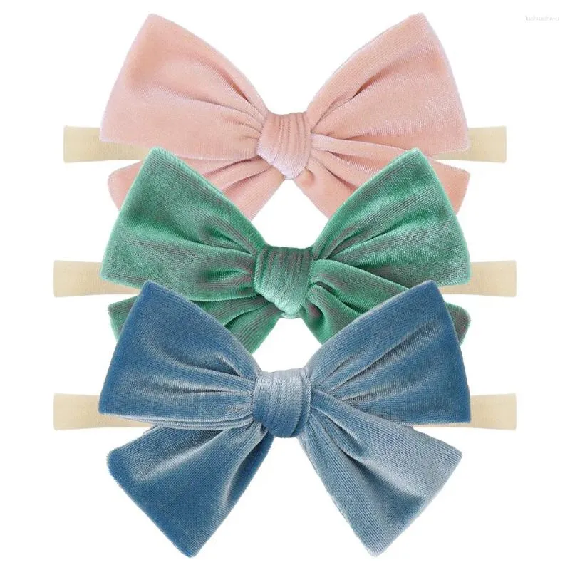 Hair Accessories 3pcs/lot Chic 4" Korean Velvet Sailor Bow Baby Nylon Headband Boutique Handmade DIY Headwear Band For Girl