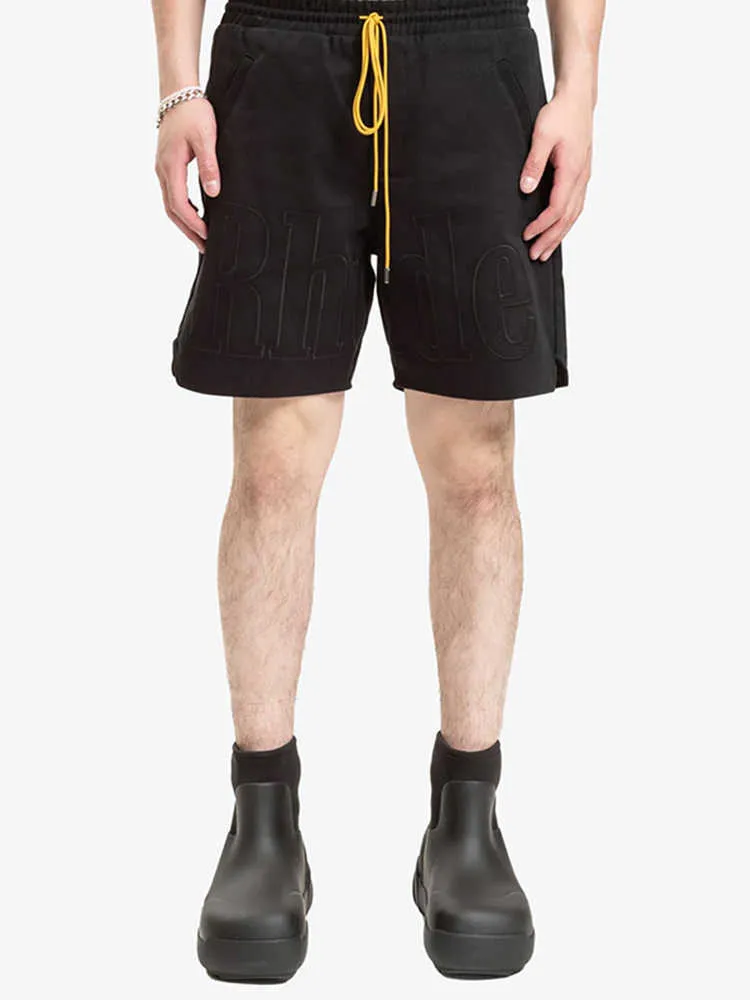 Дизайнерская одежда Rhude Trend Brand Summer Loose Straight Вышивка с принтом Drawstring Casual Split Pants Мужчины Пары Бегуны Спортивная одежда Пляжный фитнес на открытом воздухе