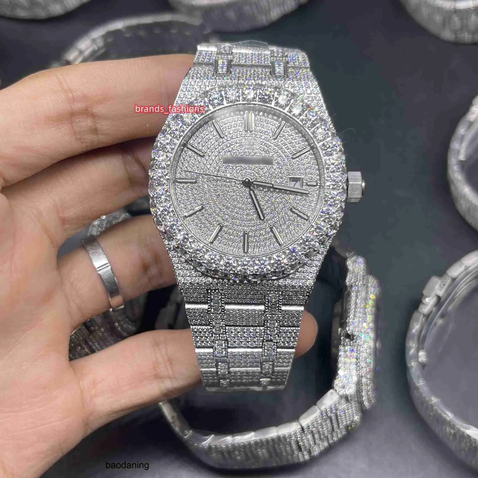 the Ap Watches Latest Men's Hip Hop Watch in 2023 Large Diamond Bezel Top Quality Electroplated Shiny Watch Diamonds Full Diamond Face cy