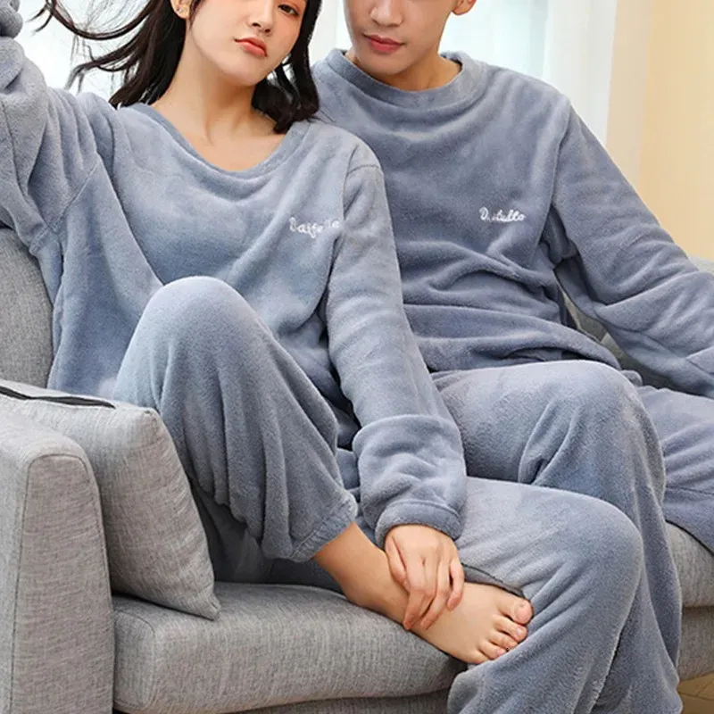 Pijamas masculinos pijamas para casais conjunto grosso quente coral velo homewear inverno lounge roupas masculinas macio solto pijamas feminino casa roupas terno 231122