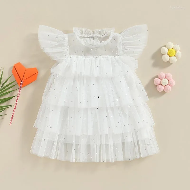 Abiti da ragazza Princess Kid Neonate Dress White Lace Mesh Paillettes Tulle Party Birthday Wedding