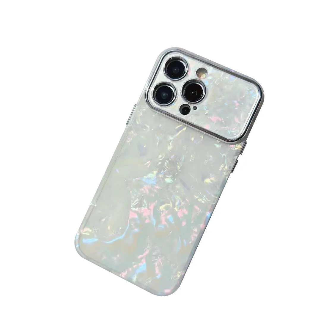 Luxuriöse Bling Glitzer Dream Conch Shell Marmor Hülle für iPhone 13 14 11 12 15 Pro Max XS XR X 8 großes Fenster Objektiv Bumper Rückseite stoßfest Anti-Drop