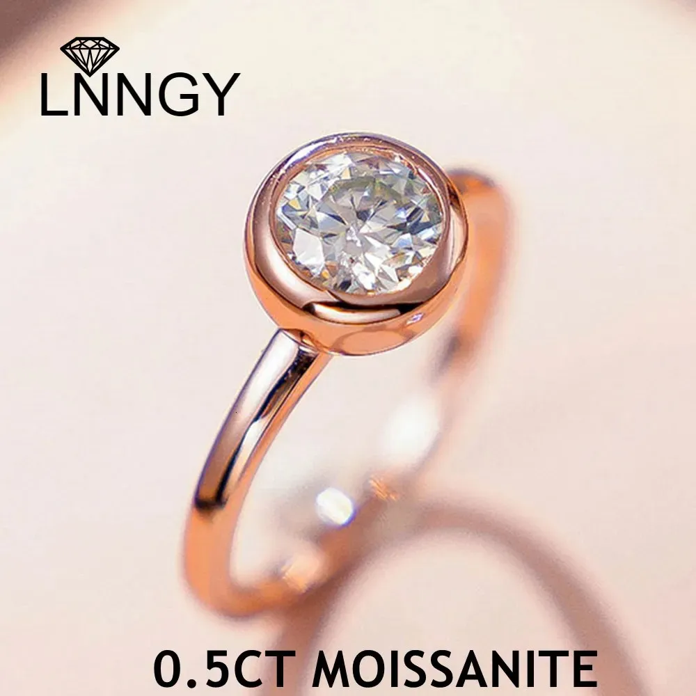 Anéis de casamento lnngy 0.5ct anel de moldura com certificado 925 prata esterlina solitaire anéis de noivado para mulheres jóias de casamento presente 231121
