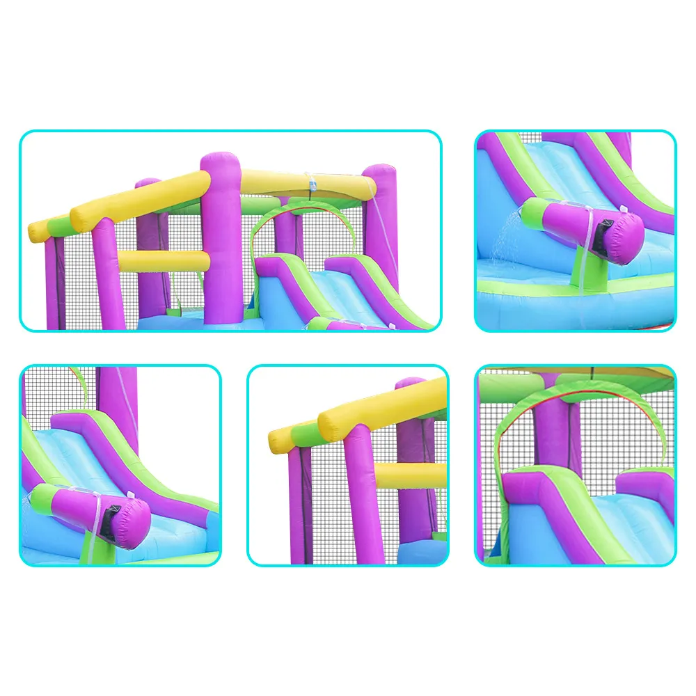 Kids Playground Set Water Slide Inflatable Jumping Toys Bounce House Jumper Castle with Slide Pool Splashing Gun Outdoor Play Fun in Garden Backyard Birthday Party