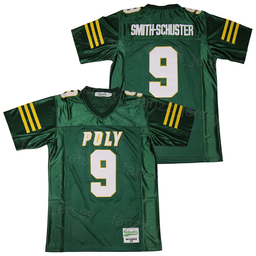 Football High School Polytechnic Jackrabbits Jersey Long Beach 9 Juju Smith-Schuster Moive Pure Cotton Hiphop College Pullover Breattable Stitched Green Retro