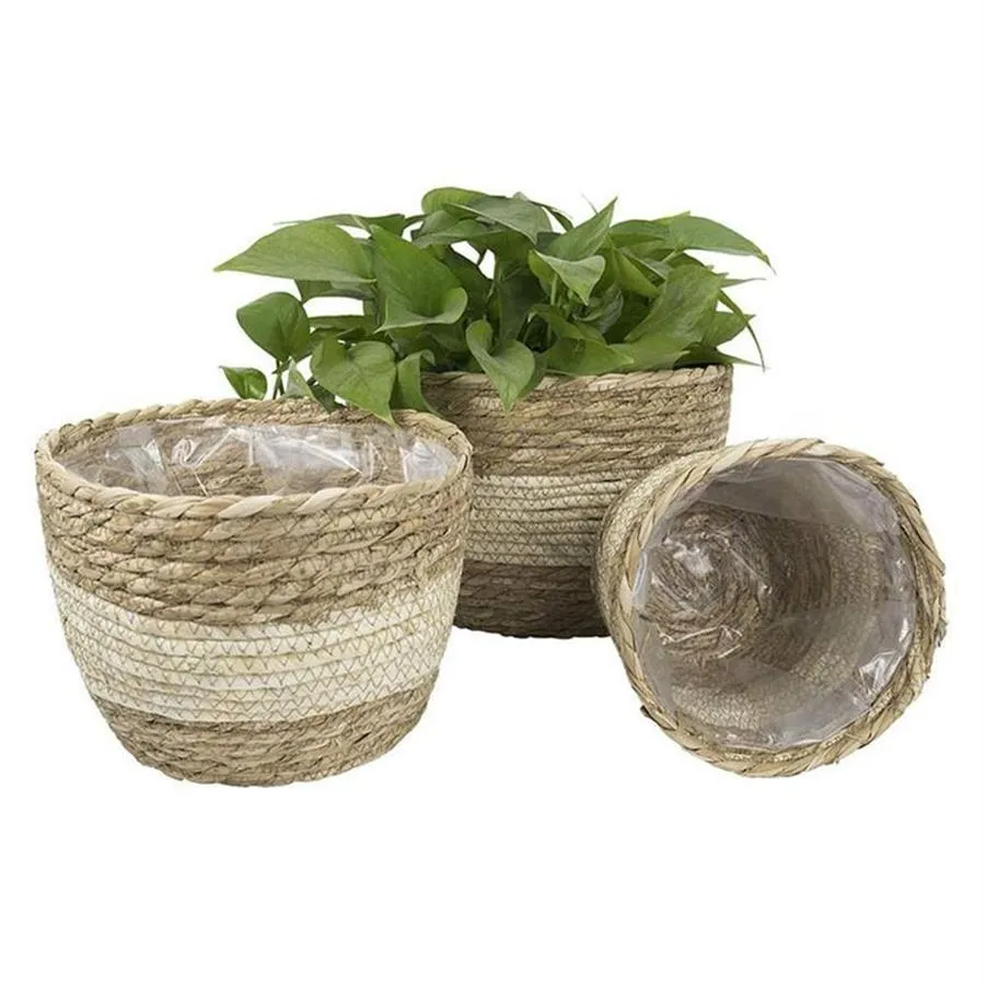 3 STKS Handgeweven Bloempot Cover Duurzame Natuurlijke Bloempot Planter Hangende Mand Y0314324f