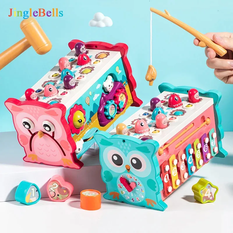 Tangentbord Piano 9 i 1 Baby Montessori Toys Magnetic Fishing Games Owl Activity Cube Musical Set Fine Motor Färdighet i 012 månader Toddlers 231122