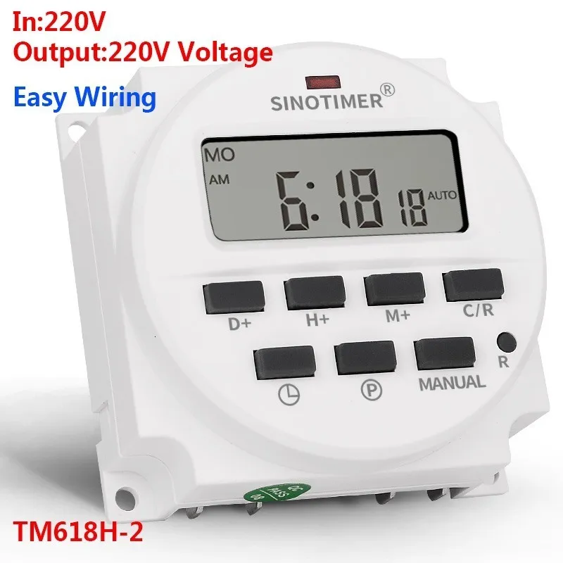 タイマーSinotimer TM618H-2 220V ACデジタルタイムスイッチ出力電圧7日間の週ごとのプログラム可能なタイマーアプリケーション230422