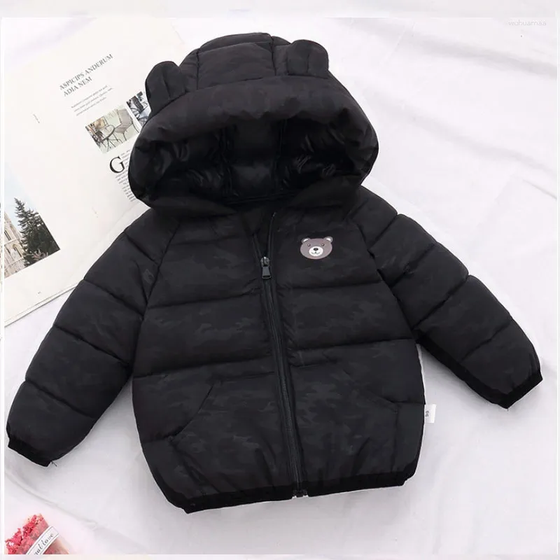 Casaco de inverno com capuz de inverno com capuz de desenho animado impressão coreana de algodão meninos de algodão meninas de 0 a 7 anos de idade, beile moda moda infantil roupas