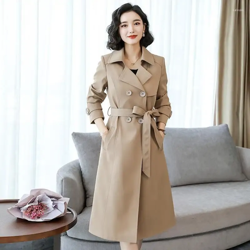 Women's Trench Coats 2023 Spring And Autumn Slim Fit Windbreak Medium Length Khaki Large Size Temperament Fashion High End Coat