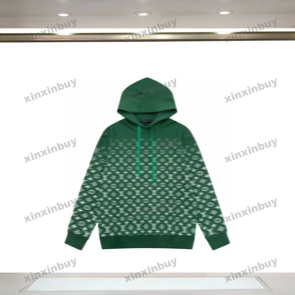 xinxinbuy Felpa con cappuccio da uomo firmata Felpa con stampa sfumata lettera manica lunga da donna blu Nero verde grigio XS-L