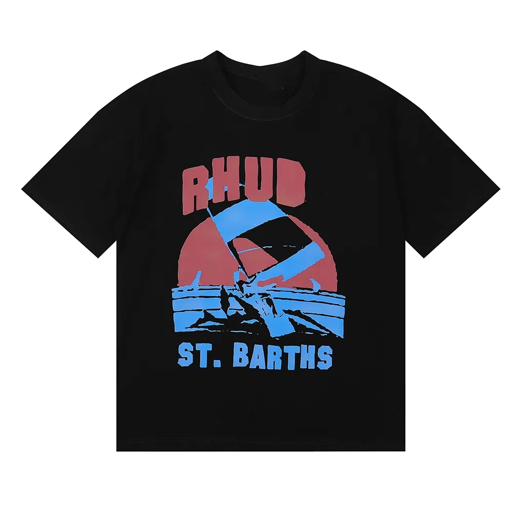 T-shirt 23SS Rhud Angle Designer T-shirt 21 Kolor pary moda ramię upuść duży fitness zużycie graffiti niedźwiedzia litery klatki piersiowej moda luksusowa odzież damska s-5xl