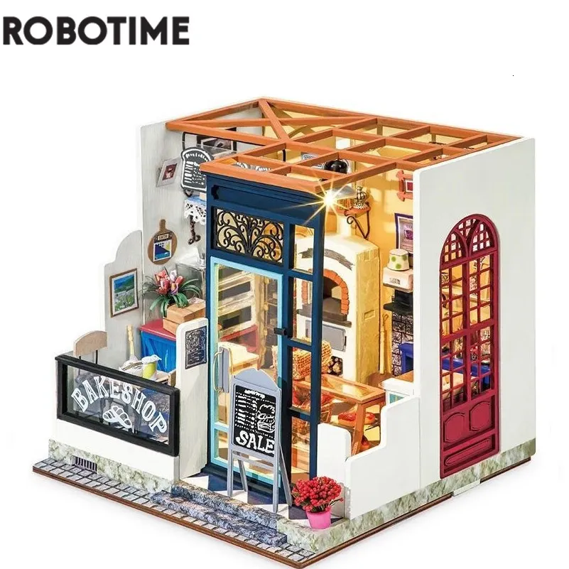 Puppenhaus Zubehör Robotime Rolife DIY Nancy's Bake Shop Puppenhaus mit Möbeln Kinder Erwachsene Miniatur Puppenhaus Holzbausätze Spielzeug DG143 230422