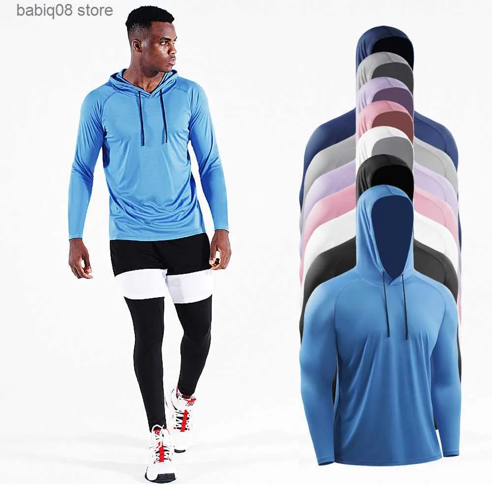 Fitnessbekleidung Herren Outdoor Running Fitness T-Shirt Lange Hoodies Quick Dry Sport Shirt Herren Top Gym Trainning Übungsmantel Pullover Kleidung 596 T230422