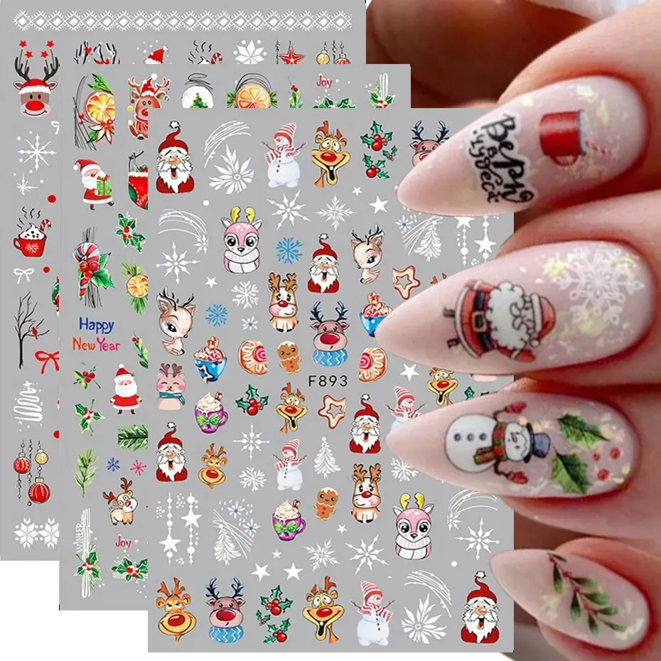 Stickers stickers schattige cartoon rode kerstman nagel sticker 3D kerst herten sneeuwpop zelfklevende sticker winter sneeuwvlok slider handgemaakte decoratie 231121