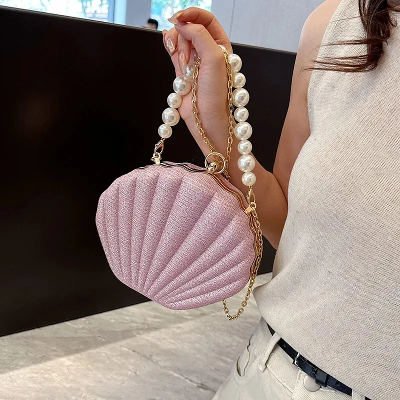 Evening Bags Shell Bags For Womens Dazzle Evening Handbags Chain Shoulder Crossbody Bags Pearl Retro Messenger Bags For Wedding Party Bags 231122