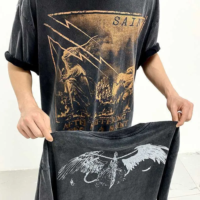 Men's T-shirts Saint Michael Cho Biber Tour American Wash Running High Street Vintage Short Sleeve T-shirtbkv3