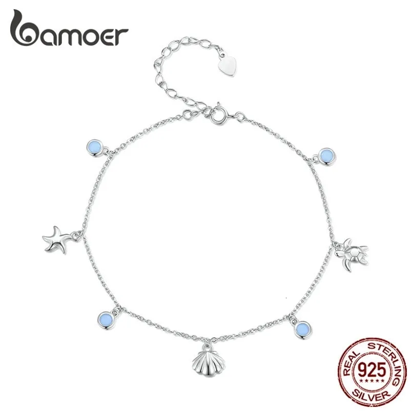 Bracelets de cheville en argent sterling 925, pendentif étoile de mer et coquillage, chaîne simple, bijoux de pied pour femmes, plaqué platine, bijoux d'été 231121