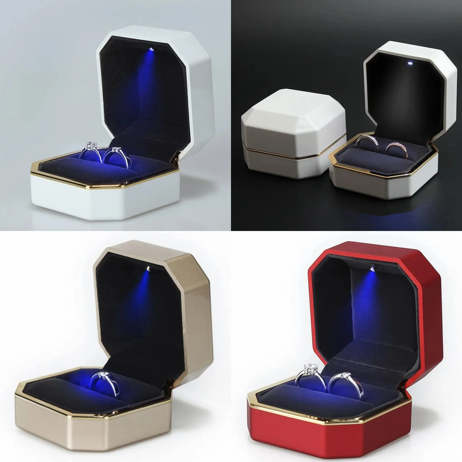 Caixas de jóias de luxo jóias casal anel caixa com luz led para noivado caixa de anel de casamento festival aniversário jewerly anel exibir caixas de presente 231121