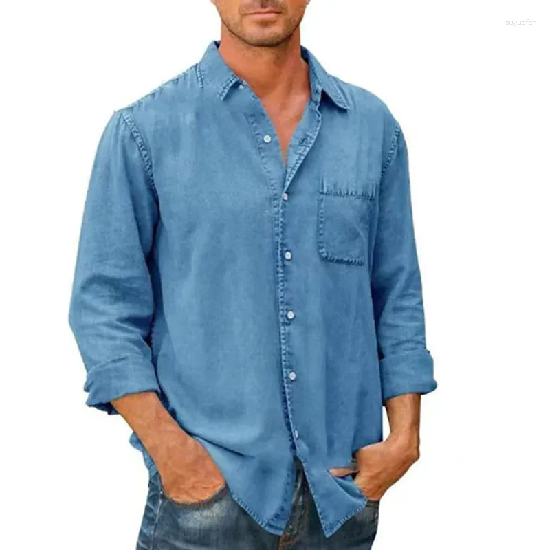 Camicie casual da uomo Solido manica lunga per uomo 2023 Tendenza autunnale Normale tasca allentata Camicia monopetto Moda Top maschili oversize