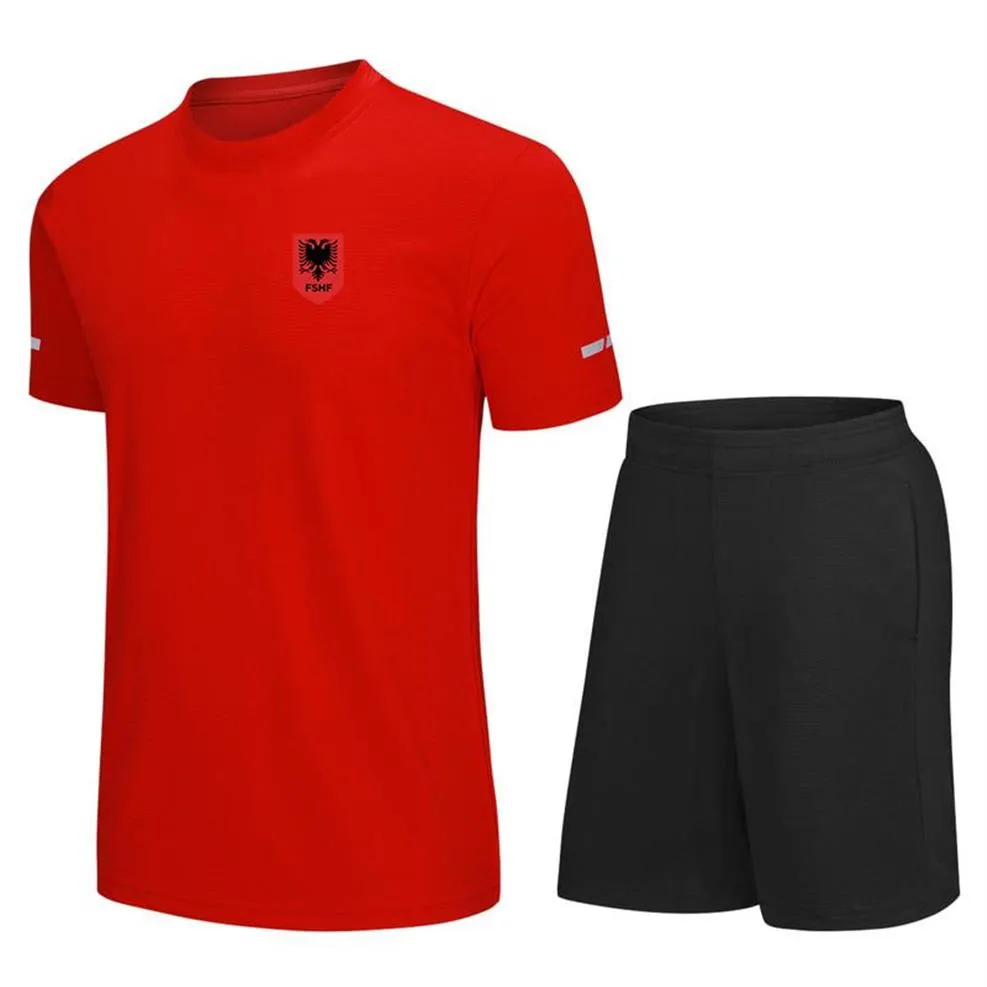 알바니아 남성 축구 훈련 트랙 슈트 저지 패스트 드리 짧은 슬리브 축구 셔츠 커스텀 로고 야외 T 셔츠 312a
