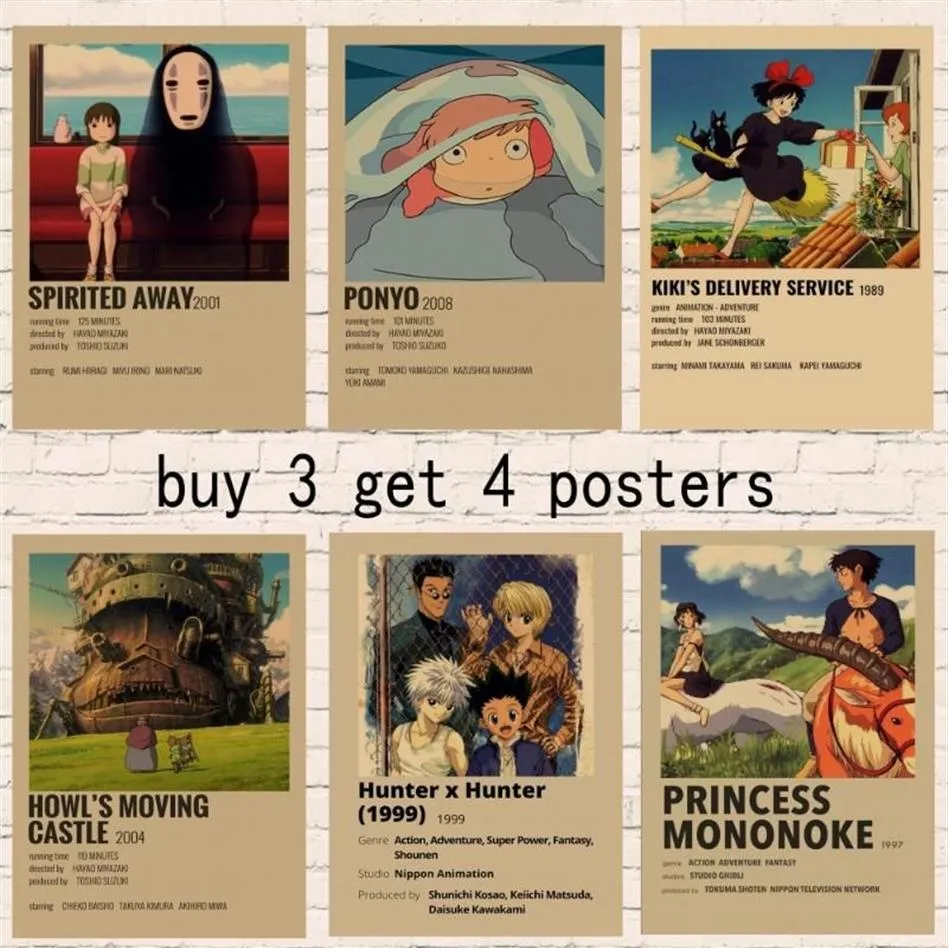 Adesivos de parede coleção anime miyazaki hayao patlabor totoro retro papel kraft poster para sala estar bar decoração painting229p