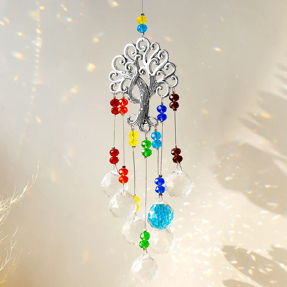 Décorations de jardin Arbre de Vie Suncatchers Suspendus Vitrail Prisme Suncatcher Sun Catcher Cristal Lumière Fenêtre Ornement 230422