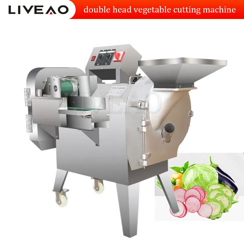 220V dubbelkoppige groentesnijder Commerciële multifunctionele automatische keukenkantineapparatuur