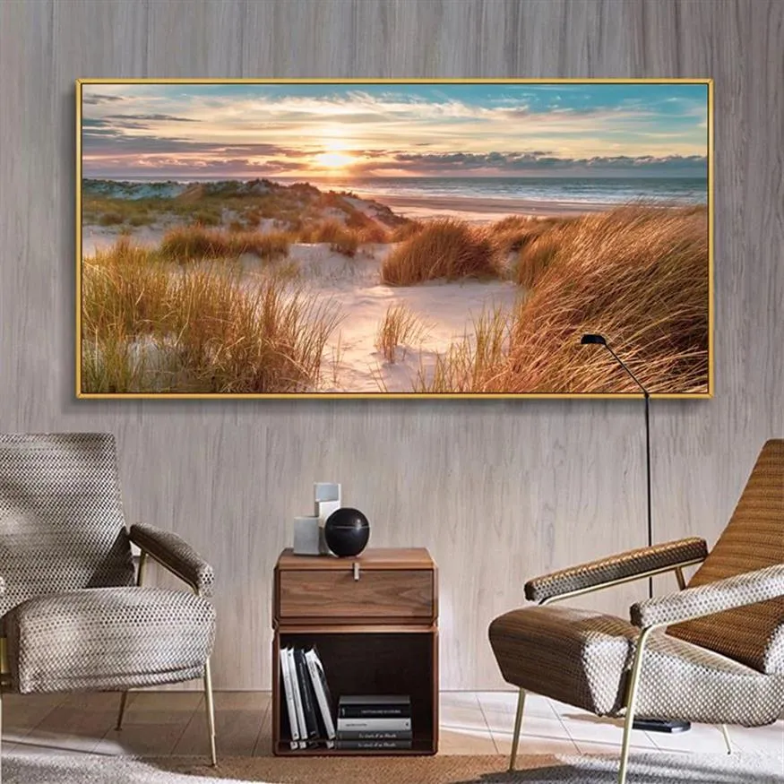 Pintura en lienzo de paisaje de playa, decoraciones interiores, imágenes artísticas de pared de puente de madera para sala de estar, decoración del hogar, impresiones de atardecer de mar 248s